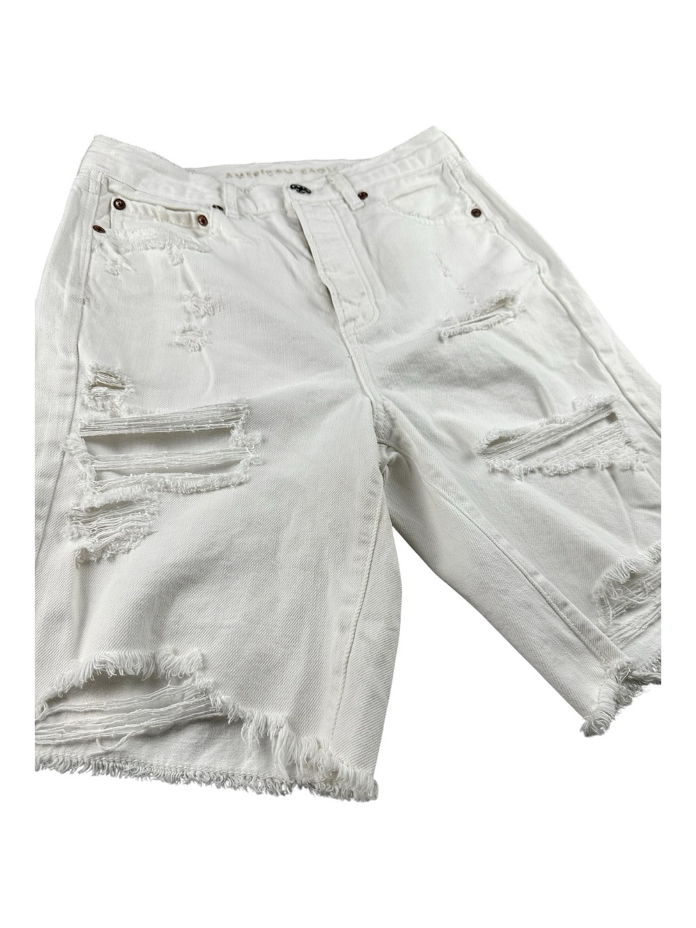 AE Sample Pre-production 90s Boyfriend Jorts White Denim Heavy Distressed Shorts - Picture 5 of 11